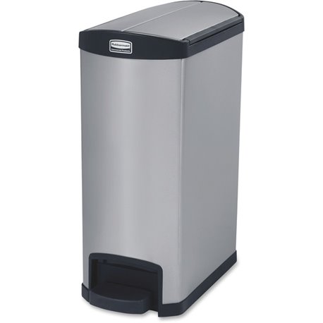 Rubbermaid Commercial Slim Jim Metal 13G End Step Can - 13 gal Capacity - 28.8" Height x 11.6" Width - Stainless Steel, Poly - B