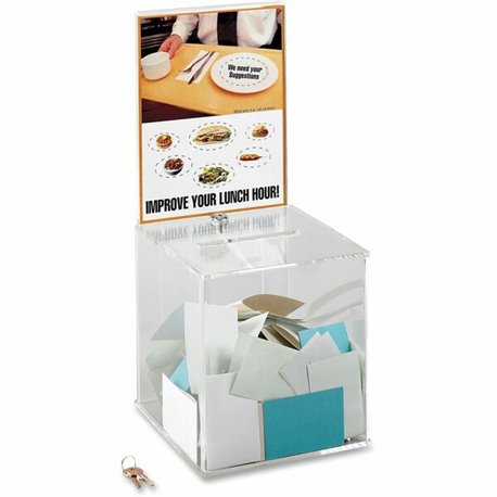 Safco Customizable Locking Acrylic Collection Box - 5.75" x 0.50" - 21" Height x 9.3" Width x 9.3" Depth - Lockable - Clear - Ac