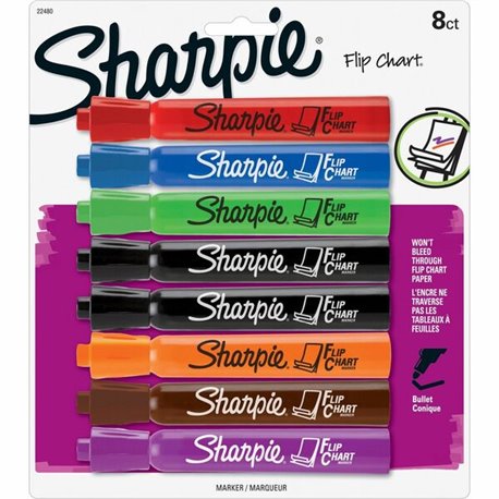 Sharpie Flip Chart Marker - Bullet Marker Point Style - Assorted Water Based Ink - 8 / Pack