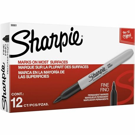 Sharpie Pen-style Permanent Marker - Fine Marker Point - Black Alcohol Based Ink - 12 / Box