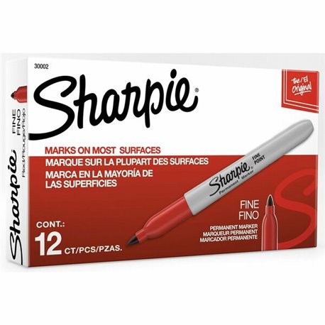 Sharpie Fine Point Permanent Marker - Fine Marker Point - 1 mm Marker Point Size - Red - 12 / Box