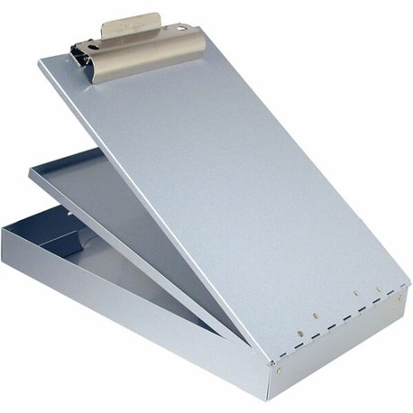 Saunders Cruiser Mate Form Holder with Storage - 1" Clip Capacity - Top Opening - 8 1/2" x 14" - Aluminum - Gray - 1 Each