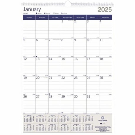 Blueline Net Zero Carbon Wall Calendar - Julian Dates - Monthly - 12 Month - January 2025 - December 2025 - 1 Month Single Page 