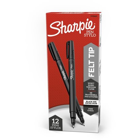 Sharpie Fine Point Pen - Fine Pen Point - Black - 12 / Box