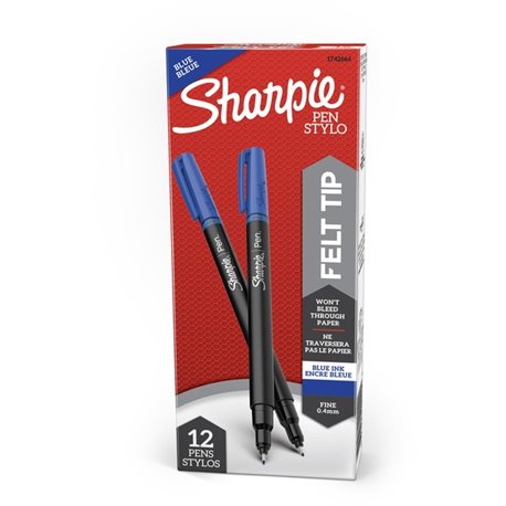 Sharpie Fine Point Pen - Fine Pen Point - Blue - Silver Barrel - 12 / Box