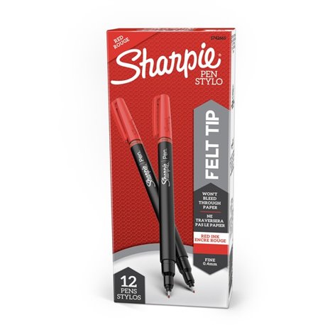 Sharpie Fine Point Pen - Fine Pen Point - Red - Silver Barrel - 12 / Dozen