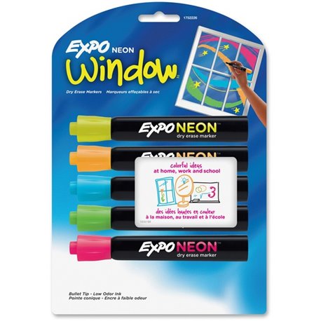 Expo Neon Window Neon Dry-erase Markers - Bullet Marker Point Style - Neon Yellow, Neon Blue, Neon Green, Neon Orange, Neon Pink