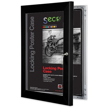 Seco Locking Poster Case - 24" x 36" Frame Size - Rectangle - Portrait, Landscape - Black - Weather Proof, Shatter Proof, Lockab