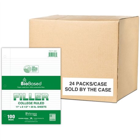 Roaring Spring BioBased Filler Paper - 100 Sheets - 200 Pages - Printed - Ring - Both Side Ruling Surface - Red Margin - 3 Hole(