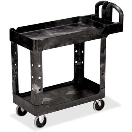 Rubbermaid Commercial HD 2-Shelf Utility Cart with Lipped Shelf (Small) - 2 Shelf - 500 lb Capacity - 4 Casters - 5" Caster Size