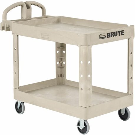 Rubbermaid Commercial Two Shelf Service Cart - 2 Shelf - 500 lb Capacity - 4 Casters - 5" Caster Size - Plastic - 44" Length x 2