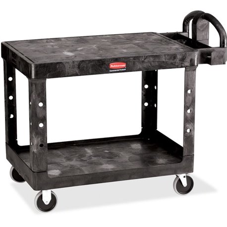 Rubbermaid Commercial 4525 HD 2-Shelf Utility Cart Flat Shelf (Med) - 2 Shelf - Push Handle Handle - 500 lb Capacity - 4 Casters