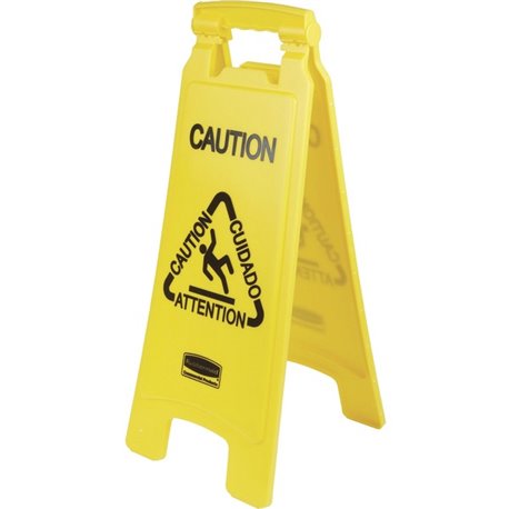 Rubbermaid Commercial Multi-Lingual Caution Floor Sign - 1 Each - English, Spanish, French, German - CAUTION Print/Message - 11"