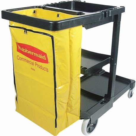 Rubbermaid Commercial Janitor Cart With Zipper Yellow Vinyl Bag - 3 Shelf - 4" , 8" Caster Size - x 21.8" Width x 46" Depth x 38