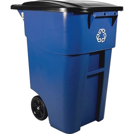 Rubbermaid Commercial Brute Recycling Rollout Container - Swing Lid - 50 gal Capacity - Rectangular - Mobility, Heavy Duty, Whee