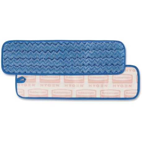 Rubbermaid Commercial Hygen 18" Microfiber Wet Pad - 5.2" Width x 18" Length - Durable - MicroFiber - Blue - 12 / Carton