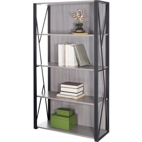 Safco Mood Collection Small Office Bookcase - 31.8" x 12"59" - 4 Shelve(s) - Material: Steel - Finish: Gray, Laminate, Black - W