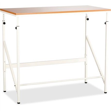 Safco Laminate Tabletop Standing-Height Desk - Melamine Laminate Rectangle, Beech Top - Powder Coated, Cream Base - Adjustable H