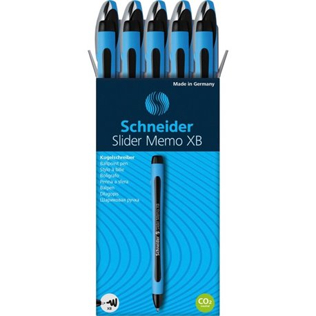 Schneider Slider Memo XB Ballpoint Pen - Extra Broad Pen Point - 1.4 mm Pen Point Size - Black - Black Rubberized, Light Blue Ba