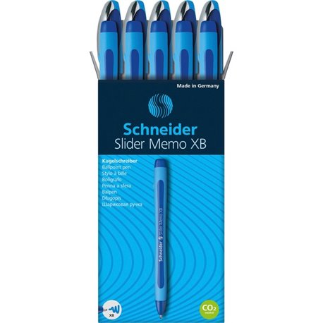 Schneider Slider Memo XB Ballpoint Pen - Extra Broad Pen Point - 1.4 mm Pen Point Size - Blue - Blue Rubberized, Light Blue Barr