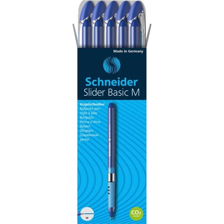 Schneider Slider Basic Medium Ballpoint Pen - Medium Pen Point - 1 mm Pen Point Size - Blue - Transparent Rubberized, Blue Barre