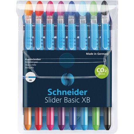 Schneider Slider Basic XB Ballpoint Pen Wallet - Extra Broad Pen Point - 1.4 mm Pen Point Size - Black, Red, Blue, Light Green, 