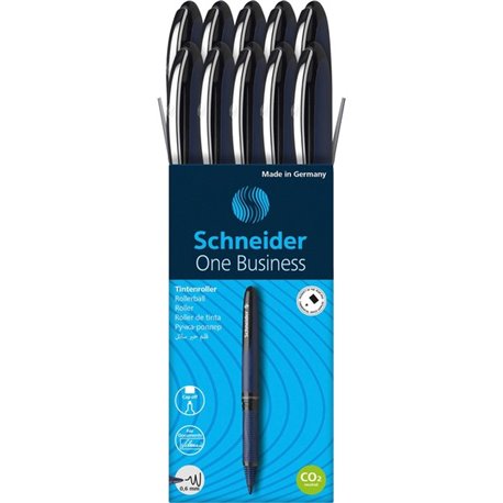 Schneider One Business Rollerball - Medium Pen Point - 0.6 mm Pen Point Size - Black - Black, Dark Blue Barrel - 10 / Pack