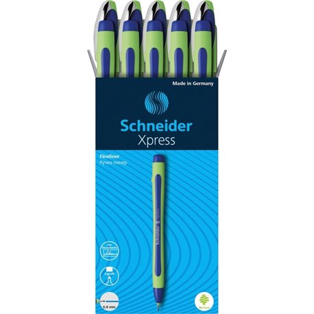 Schneider Xpress Fineliner Pen - Medium Pen Point - 0.8 mm Pen Point Size - Blue - Blue Rubberized, Green Barrel - Stainless Ste