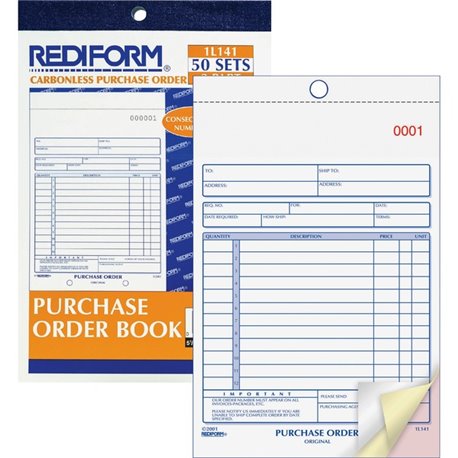 Rediform 3-Part Carbonless Purchase Order Book - 50 Sheet(s) - 3 PartCarbonless Copy - 5.50" x 7.87" Sheet Size - White, Canary,