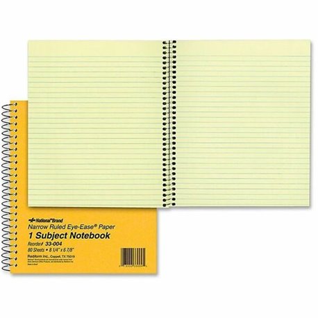 Rediform Brown Board 1-Subject Notebooks - 80 Sheets - Coilock - Red Margin - 16 lb Basis Weight - 6 7/8" x 8 1/4" - Green Paper