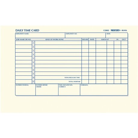 Rediform Daily Time Clock Cards - 100 Sheet(s) - Gummed - 1 Part - 4.25" x 7" Sheet Size - White - Manila Sheet(s) - 1 / Pad