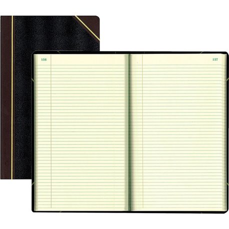 Rediform Texhide Cover Record Books with Margin - 500 Sheet(s) - Thread Sewn - 8.75" x 14.25" Sheet Size - Black - Green Sheet(s