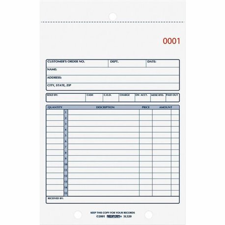 Rediform 2-Part Carbonless Sales Forms - 50 Sheet(s) - Stapled - 2 PartCarbonless Copy - 5.50" x 7.87" Sheet Size - 2 x Holes - 