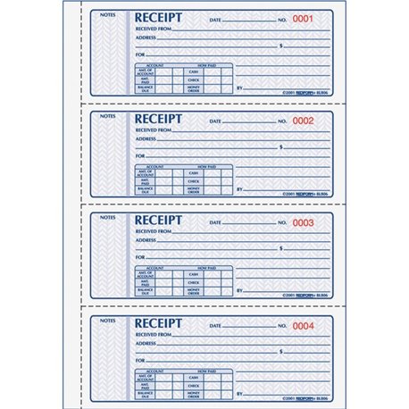 Rediform Money Receipt 4 Per Page Collection Forms - 400 Sheet(s) - 2 PartCarbonless Copy - 7" x 2.75" Sheet Size - White, Yello