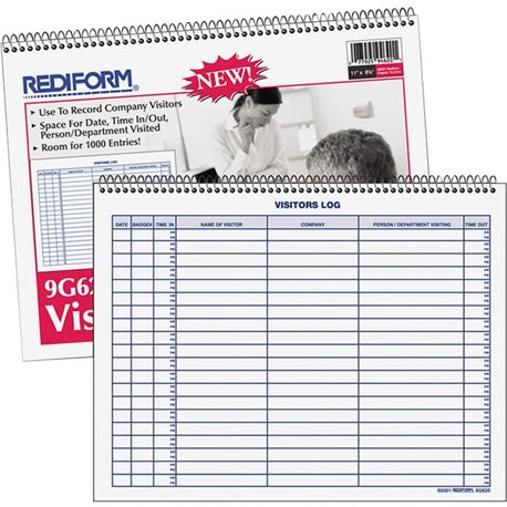 Rediform Visitor's Log Book - 50 Sheet(s) - Wire Bound - 1 Part - 11" x 8.50" Sheet Size - White - White Sheet(s) - Blue Print C