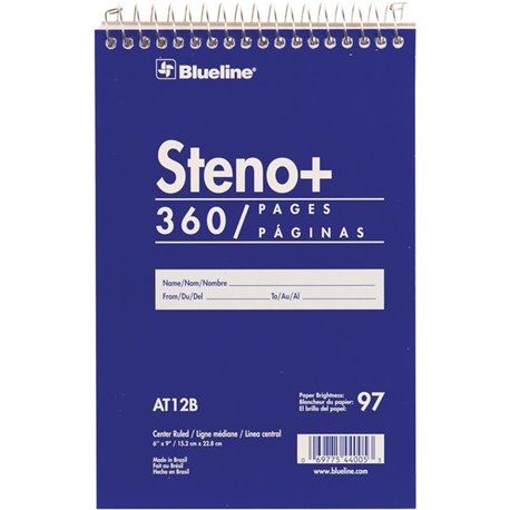 Blueline White Paper Wirebound Steno Pad - 350 Sheets - Wire Bound - Front Ruling Surface - 6" x 9" - White Paper - Cardboard Co