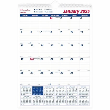 Brownline Wall Calendar Monthly 8x11" English - Professional - Julian Dates - Monthly - 12 Month - January 2025 - December 2025 