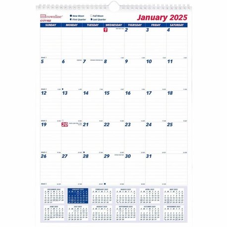 Brownline Ruled Block Monthly Wall Calendar - Julian Dates - Monthly - 1 Year - January 2025 - December 2025 - 1 Month Single Pa