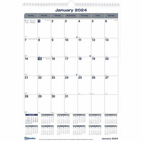 Blueline Net Zero Carbon Wall Calendar - Julian Dates - Monthly - 12 Month - January 2025 - December 2025 - 1 Month Single Page 