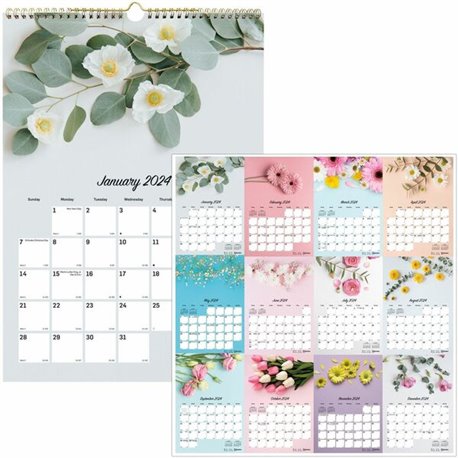 Blueline Romantic Floral Wall Calendar - Julian Dates - Monthly - 12 Month - January 2025 - December 2025 - 17" x 12" Sheet Size