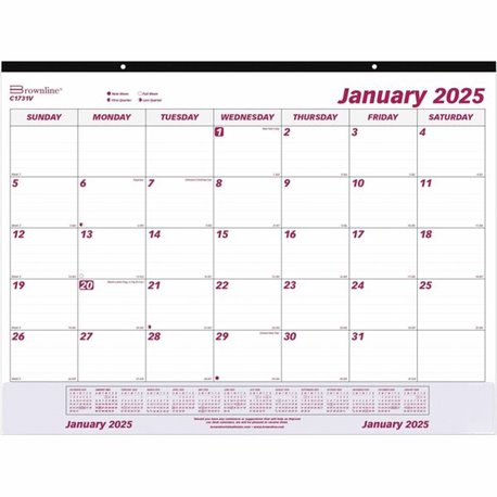 Brownline Vinyl Strip Monthly Desk Pad - Julian Dates - Monthly - 12 Month - January 2025 - December 2025 - 1 Month Single Page 