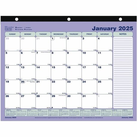 Brownline Monthly Desk Pad/Wall Calendar, 11"x 8-1/2" , English - Julian Dates - Monthly - 12 Month - January 2025 - December 20