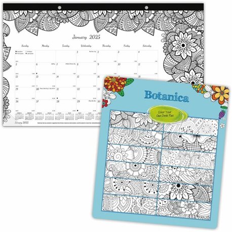 Blueline DoodlePlan Compact Desk Pad - Botanica - Monthly - January 2024 till December 2024 - 1Month Single Page Layout - Desk P