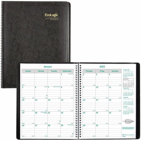 Brownline EcoLogix 14-Month Monthly Planner, 11" x 8-1/2" , English - Julian Dates - Monthly - 14 Month - December 2024 - Januar