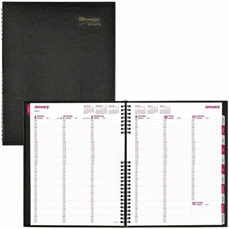 Brownline CoilPro Weekly Planner, 11" x 8-1/2" , English - Weekly - January 2025 - December 2025 - 7:00 AM to 8:45 PM - Monday -