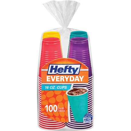 Hefty Everyday 16 oz Disposable Party Cups - 100 / Pack - Assorted Bright - Cold Drink, Party