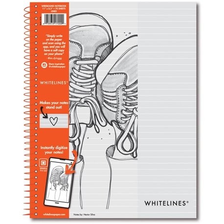 Roaring Spring Whitelines Premium Line Ruled Spiral Notebook - 70 Sheets - 140 Pages - Printed - Spiral Bound - Both Side Ruling