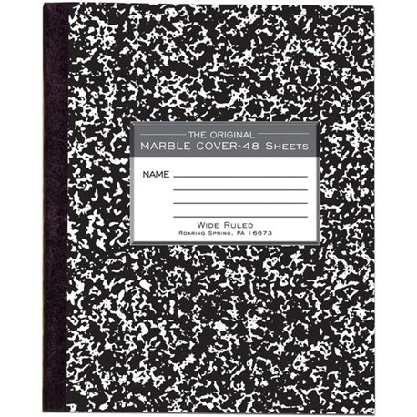 Roaring Spring Wide Ruled Flexible Cover Composition Book, 8.5" x 7" 48 Sheets, Black Marble - 48 Sheets - 96 Pages - Printed - 