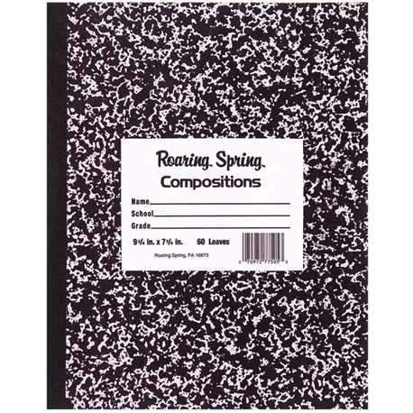 Roaring Spring Black Cover Flexcomp 10"x8" WM - 60 Sheets - 120 Pages - Printed - Sewn/Tapebound - Both Side Ruling Surface - Wi