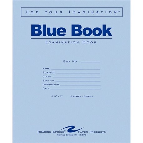 Roaring Spring Blue Book 8-sheet Exam Booklet - 8 Sheets - 16 Pages - Stapled/Glued - Red Margin - 15 lb Basis Weight - 7" x 8 1